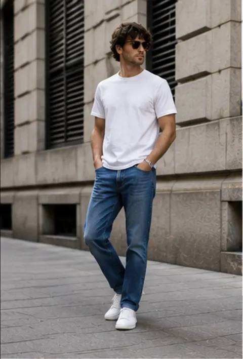 Look casual clásico con camiseta blanca y vaqueros