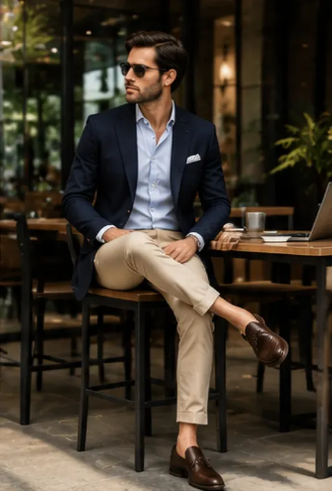 Look smart casual con americana azul