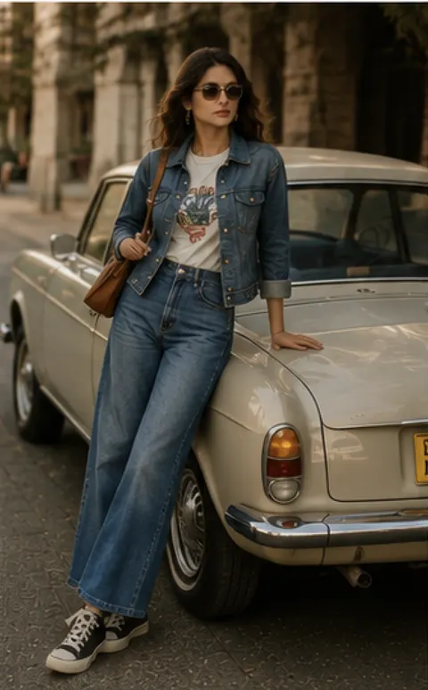 Look vintage con cazadora vaquera